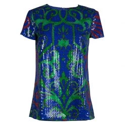 Versace Multicolor Sequin Embellished Short Sleeve Top M For Women