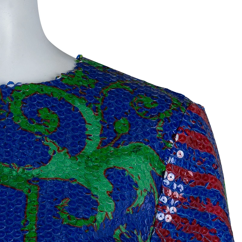 Versace Multicolor Sequin Embellished Short Sleeve Top M For Women - Image 4