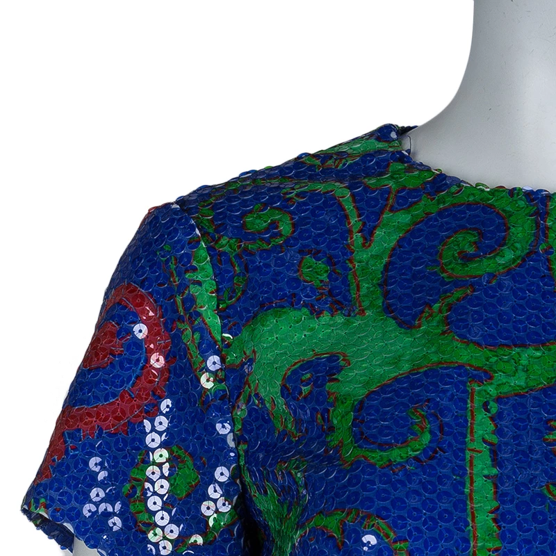 Versace Multicolor Sequin Embellished Short Sleeve Top M For Women - Image 5