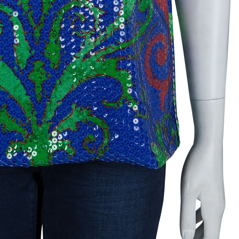 Versace Multicolor Sequin Embellished Short Sleeve Top M For Women - Image 6