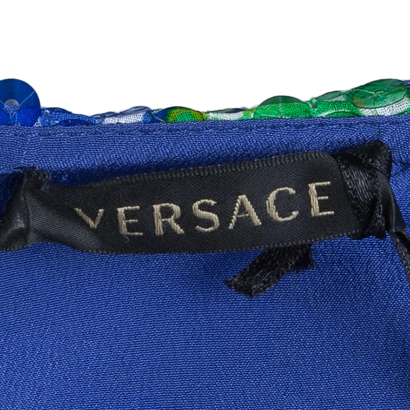 Versace Multicolor Sequin Embellished Short Sleeve Top M For Women - Image 9
