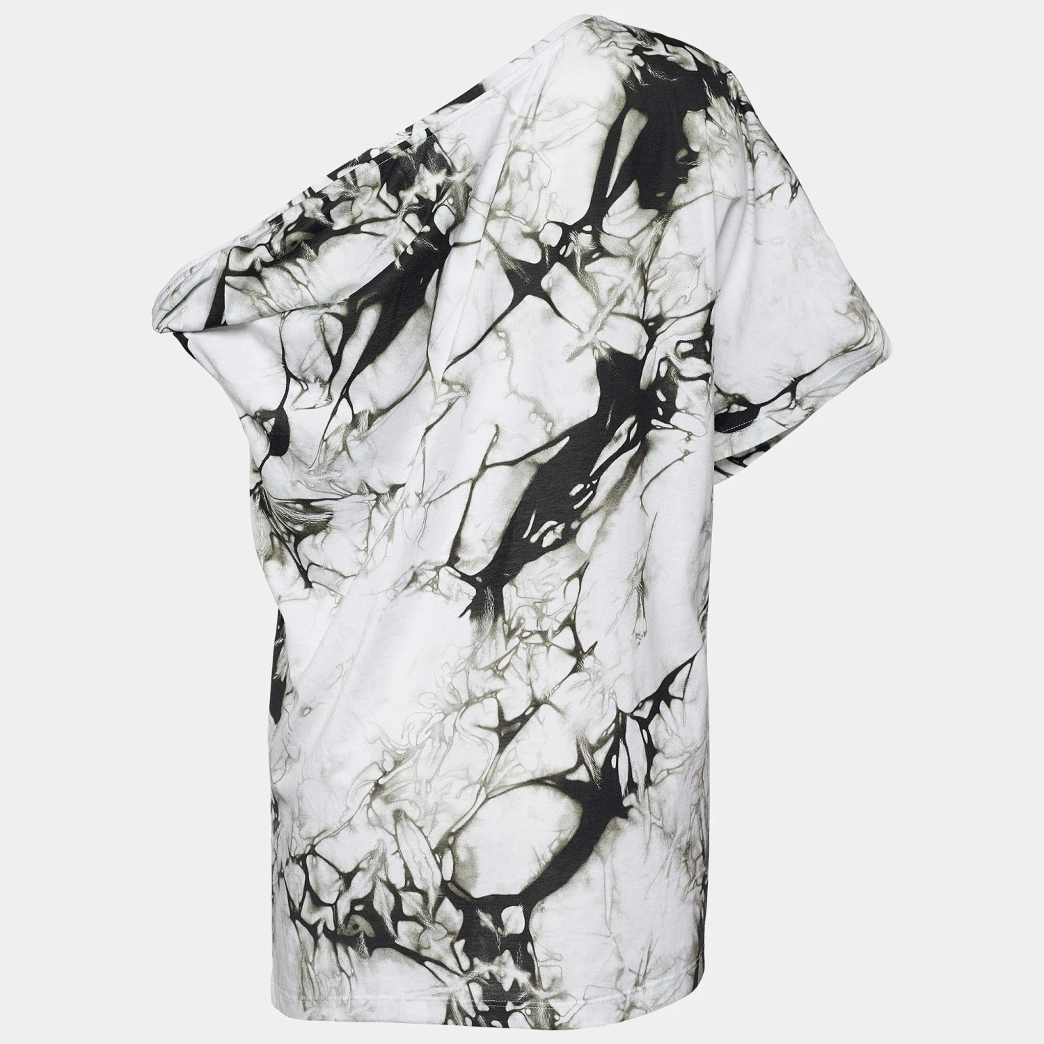 Versace Monochrome Tie-Dye Print Jersey Asymmetric T-Shirt L For Women - Image 2
