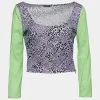 Versace Purple Leopard Print Knit Crop Top L For Women