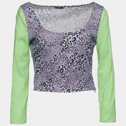 Versace Purple Leopard Print Crepe Crop Top S For Women