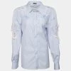 Versace Blue Striped Cotton Floral Applique Button Front Shirt M For Women