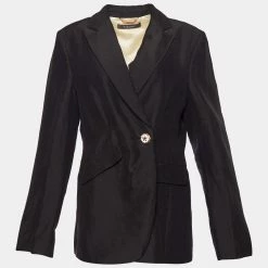 Versace Black Linen Blend Single Buttoned Blazer M For Women