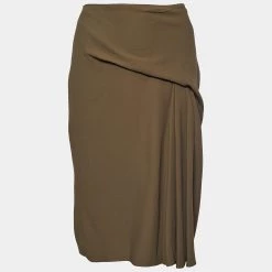 Versace Moss Green Crepe Draped Knee-Length Skirt L For Women