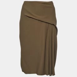 Versace Moss Green Crepe Draped Knee-Length Skirt M For Women