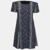 Versace Grey Snake Print Crepe Flared Mini Dress L For Women