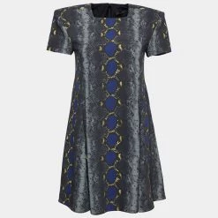 Versace Grey Snake Print Crepe Flared Mini Dress M For Women