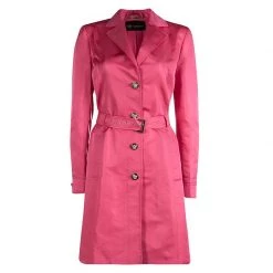 Versace Pink Silk Belted Trench Coat M For Women