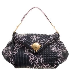 Versace Black/Pink Quilted Barocco Leather Top Handle Bag For Women