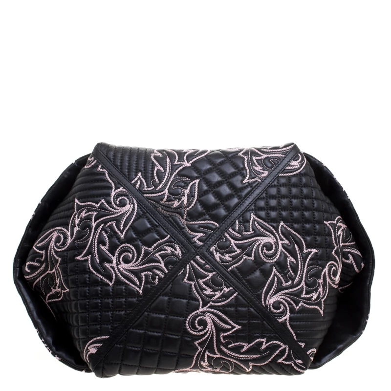 Versace Black/Pink Quilted Barocco Leather Top Handle Bag For Women - Image 6