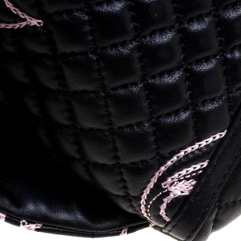 Versace Black/Pink Quilted Barocco Leather Top Handle Bag For Women - Image 11