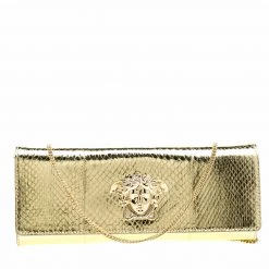 Versace Gold Snake Embossed Leather Chain Clutch For Women