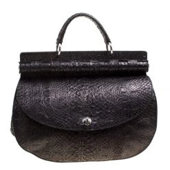 Versace Metallic Black Python Hobo For Women