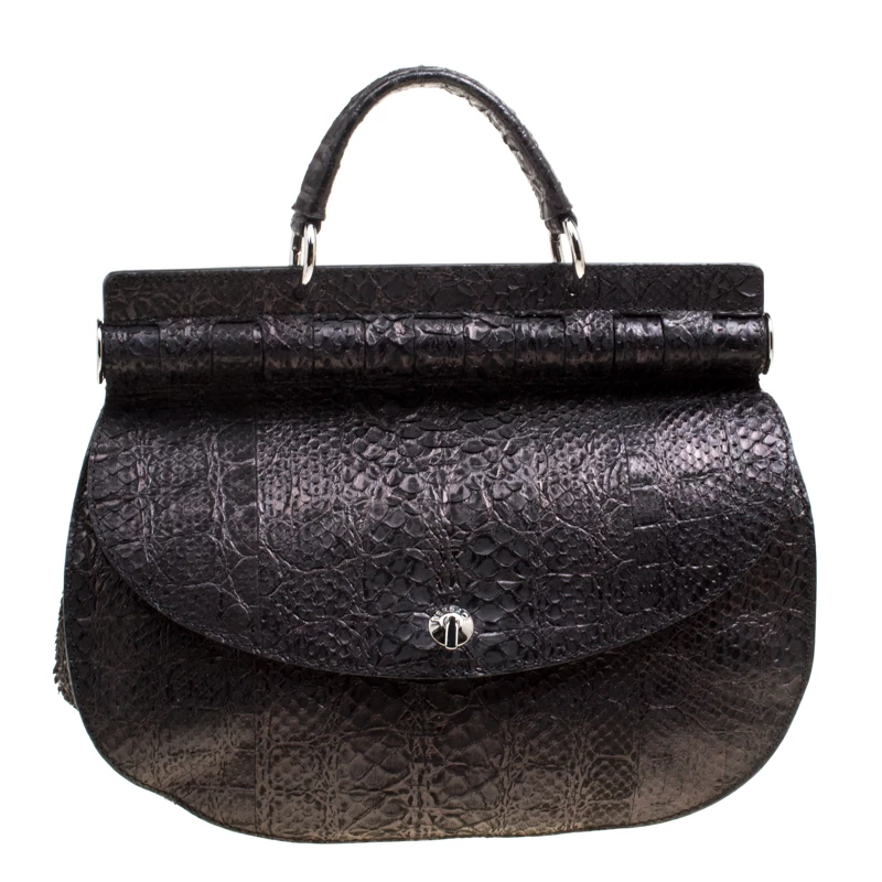 Versace Metallic Black Python Hobo For Women