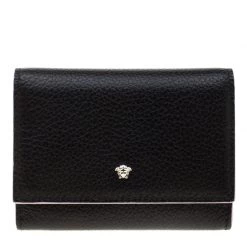 Versace Black Leather Card Case Wallet For Women