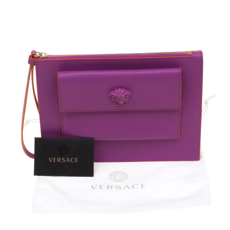 Versace Purple Leather Wristlet Clutch For Women - Image 9