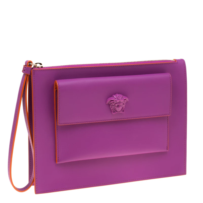 Versace Purple Leather Wristlet Clutch For Women - Image 3