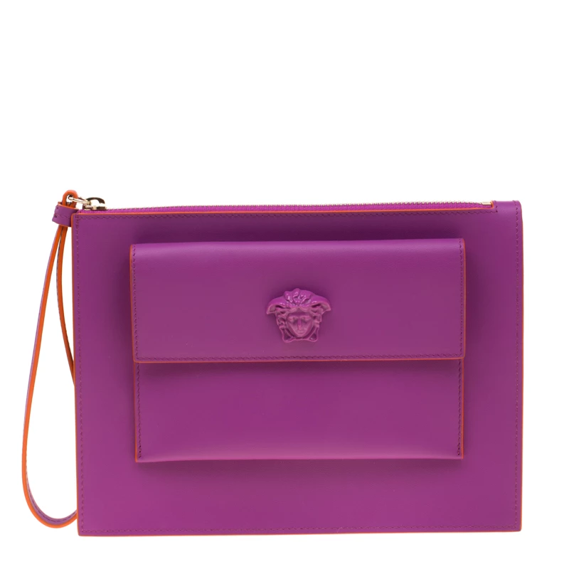 Versace Purple Leather Wristlet Clutch For Women