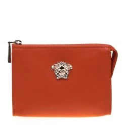 Versace Orange Leather Medusa Pochette For Women