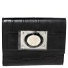 Versace Black Croc Embossed Leather Medusa Flap Compact Wallet For Women