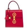 Versace Red Leather Icon Medusa Top Handle Bag For Women