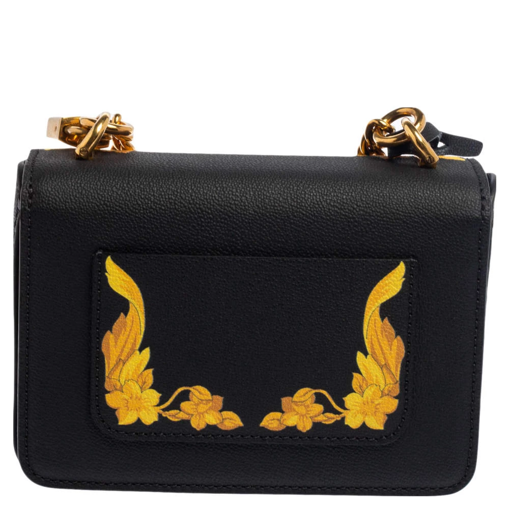 Versace Black/Yellow Baroque Print Leather Icon Shoulder Bag For Women - Image 4