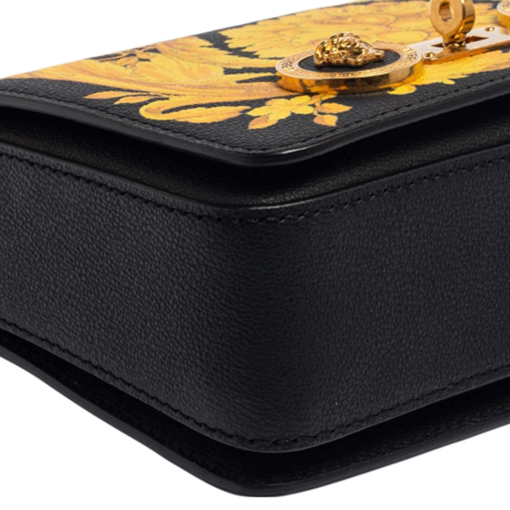 Versace Black/Yellow Baroque Print Leather Icon Shoulder Bag For Women - Image 14