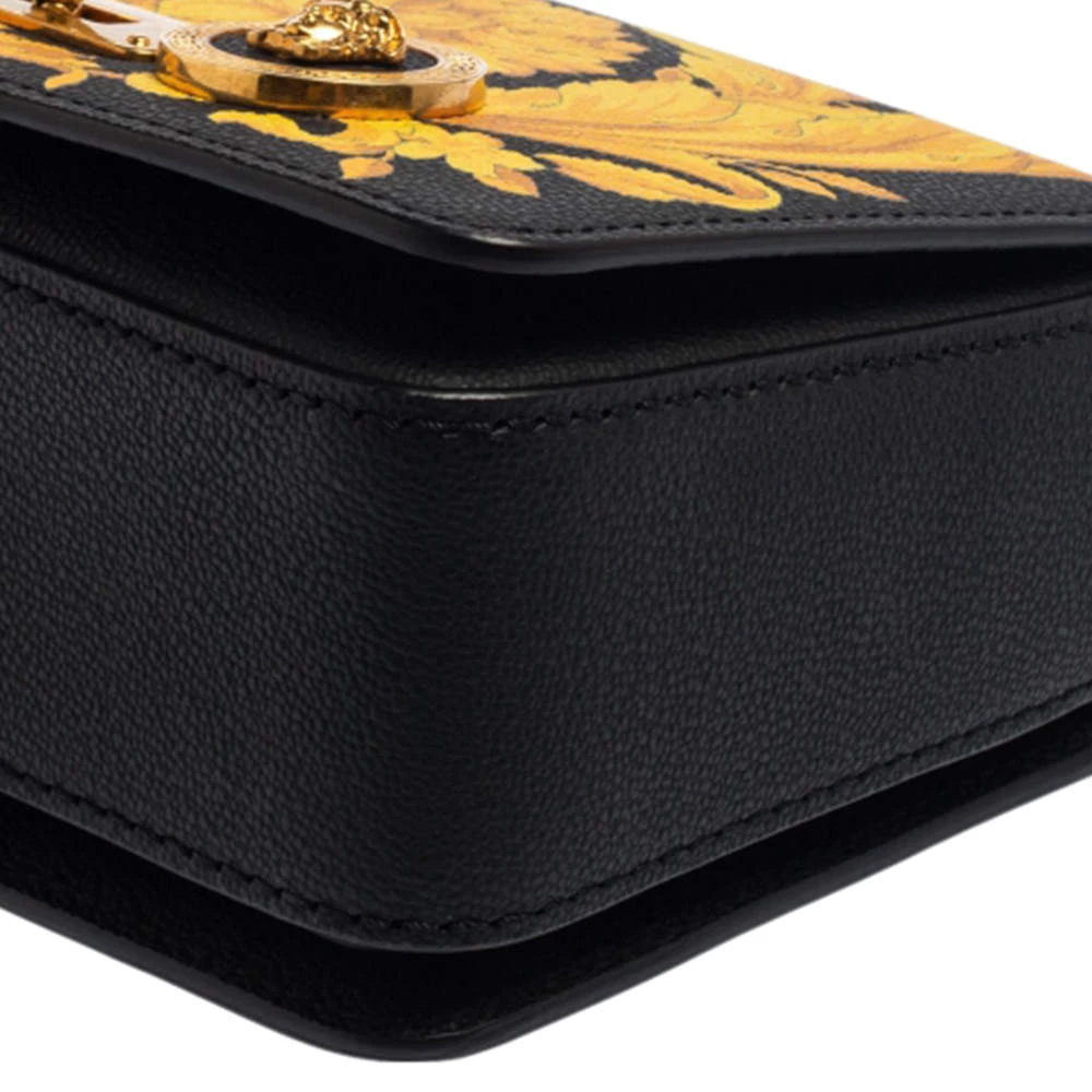 Versace Black/Yellow Baroque Print Leather Icon Shoulder Bag For Women - Image 15