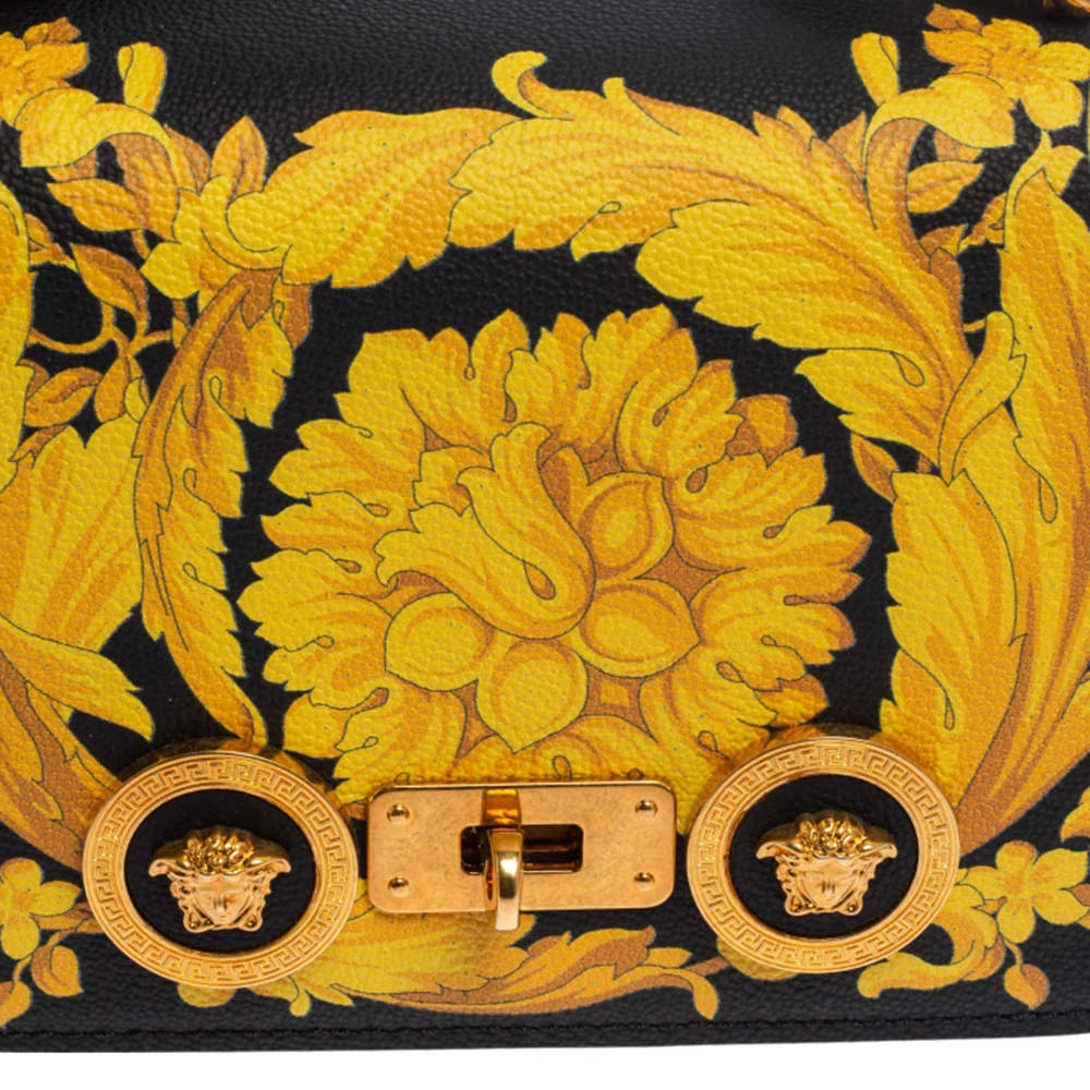 Versace Black/Yellow Baroque Print Leather Icon Shoulder Bag For Women - Image 5