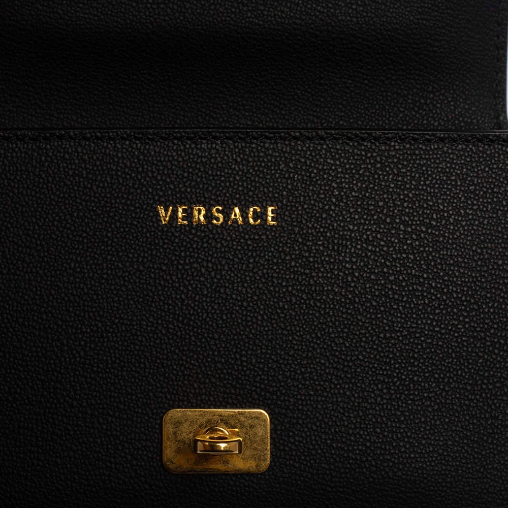 Versace Black/Yellow Baroque Print Leather Icon Shoulder Bag For Women - Image 11