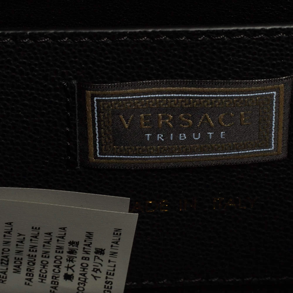 Versace Black/Yellow Baroque Print Leather Icon Shoulder Bag For Women - Image 10