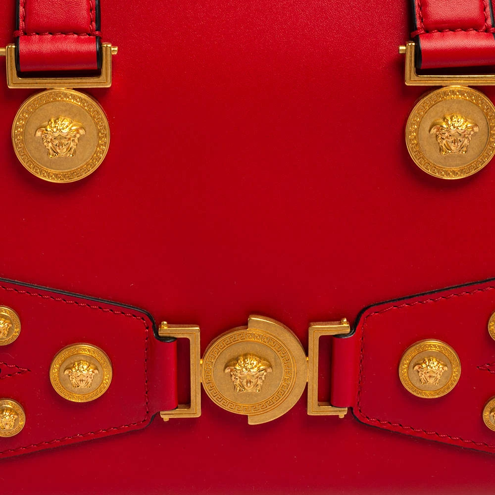 Versace Red Leather Tribute Medusa Studded Zip Tote For Women - Image 5