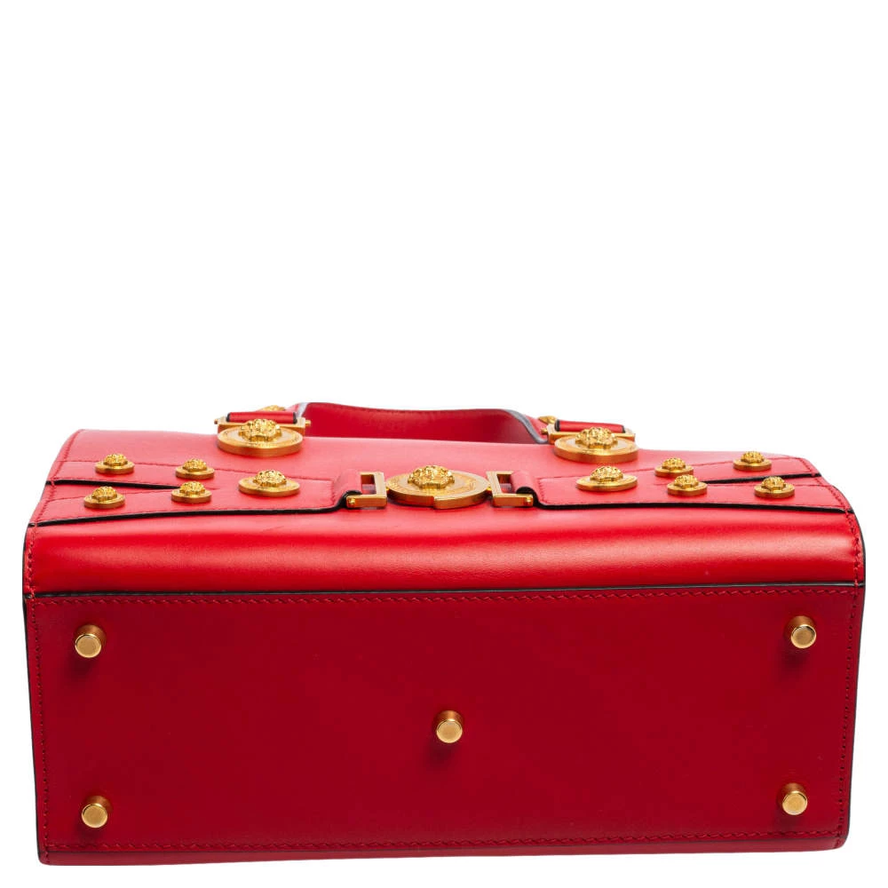 Versace Red Leather Tribute Medusa Studded Zip Tote For Women - Image 6