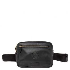 Versace Black Leather La Medusa Belt Bag For Women