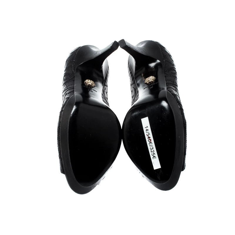 Versace Black Embroidered Leather Peep Toe Platform Pumps Size 40 For Women - Image 6