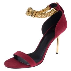 Versace Red Suede Signature Medusa Ankle Cuff Sandals Size 41 For Women