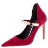 Versace Red Suede Medusa Strap Pointed Toe Pumps Size 40 For Women