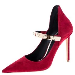 Versace Red Suede Medusa Strap Pointed Toe Pumps Size 40 For Women