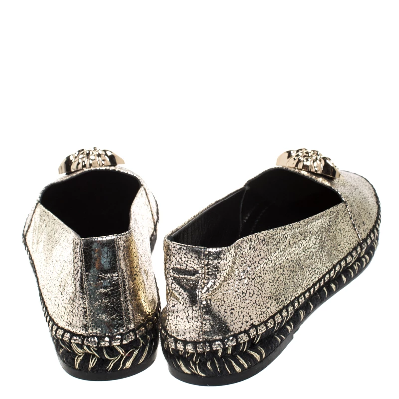 Versace Metallic Gold Medusa Slip On Espadrille Flats Size 37 For Women - Image 5