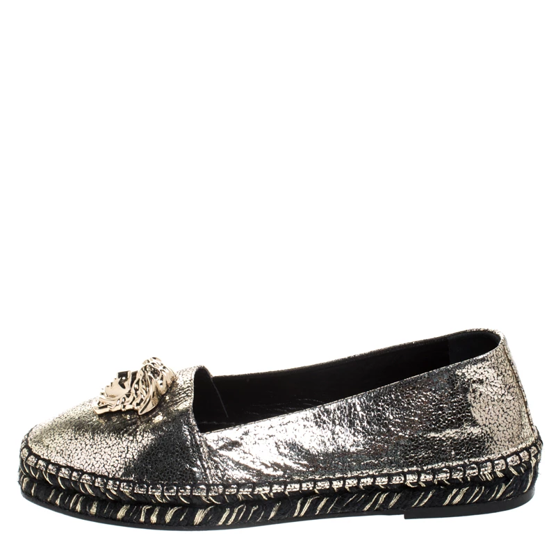 Versace Metallic Gold Medusa Slip On Espadrille Flats Size 37 For Women - Image 2