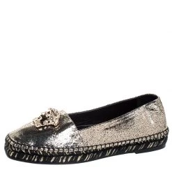 Versace Metallic Gold Medusa Slip On Espadrille Flats Size 37 For Women