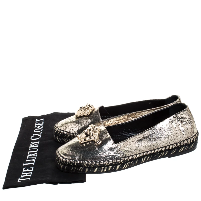 Versace Metallic Gold Medusa Slip On Espadrille Flats Size 37 For Women - Image 8