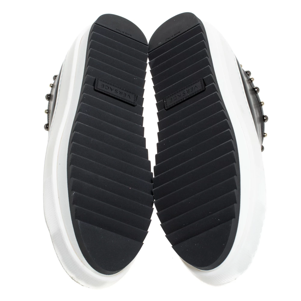 Versace Black Studded Leather Medusa City Platform Sneakers Size 39 For Women - Image 6