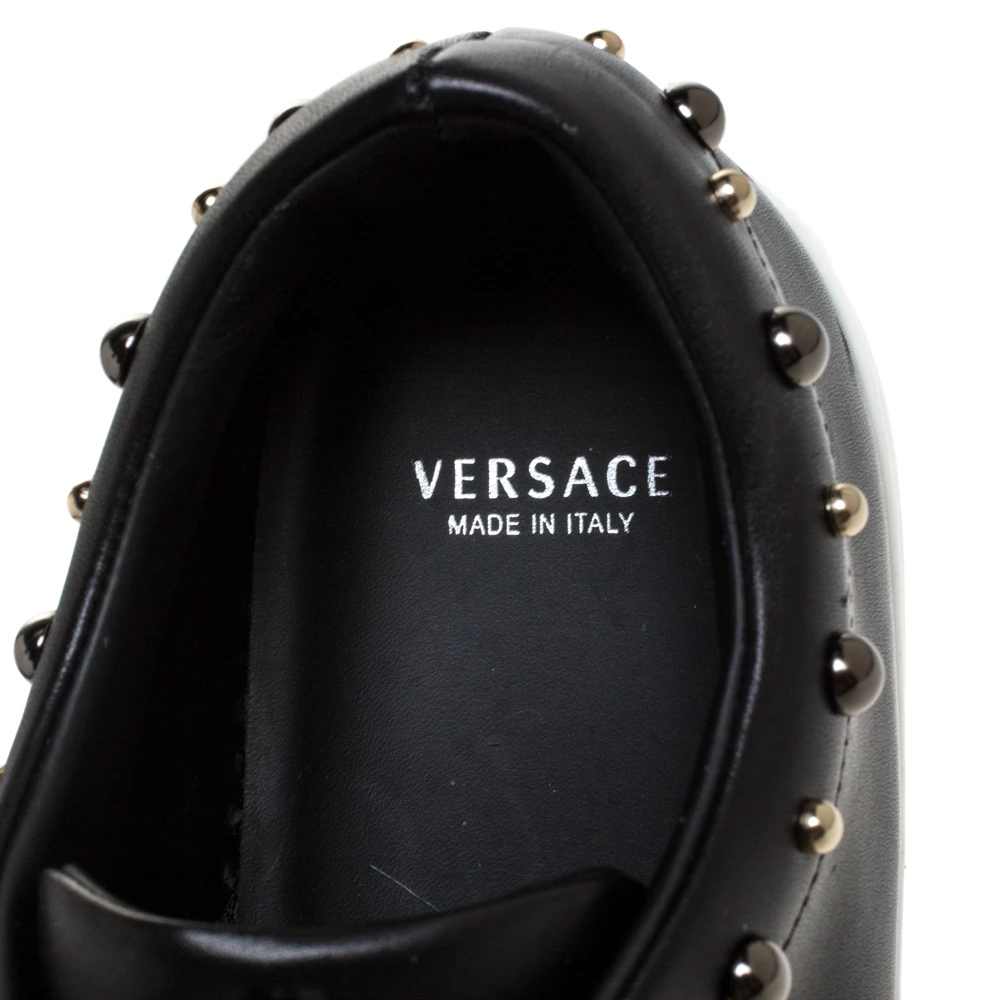 Versace Black Studded Leather Medusa City Platform Sneakers Size 39 For Women - Image 7