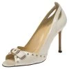 Versace White Leather Studded Buckle Detail Open Toe Pumps Size 41 For Women