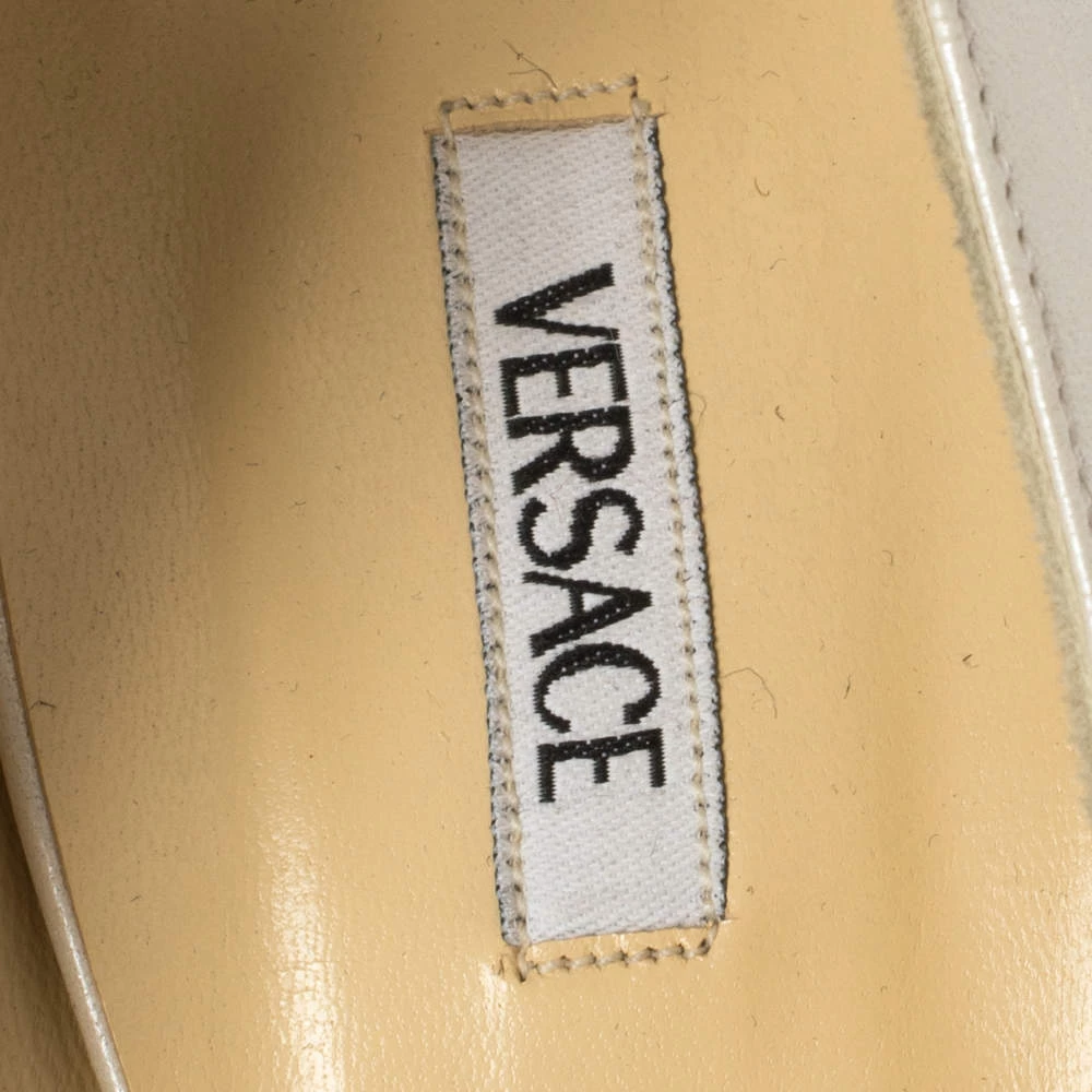 Versace White Leather Studded Buckle Detail Open Toe Pumps Size 41 For Women - Image 7