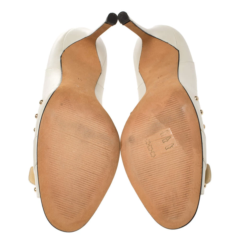 Versace White Leather Studded Buckle Detail Open Toe Pumps Size 41 For Women - Image 6